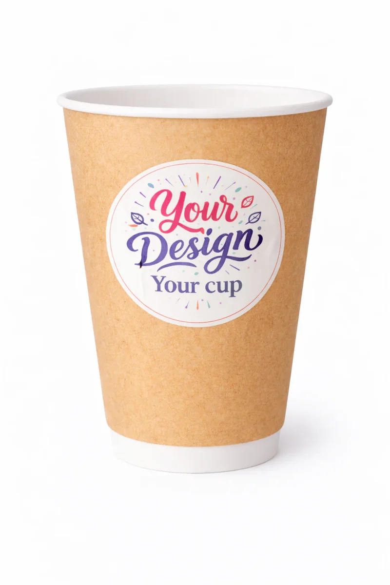 16 oz (480 ml) Dubbelwandige Bedrukte Kraft Papieren Koffiebeker - Afbeelding 2