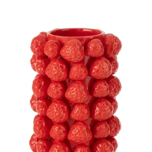 J-Line vaas Aardbeien Cover - keramiek - rood - 26.5 cm hoog